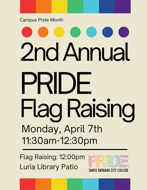 Second Annual Pride Flag Raising - Monday, April 7 11:30 a.m. to 12:30 p.m. in front of Luria Library; flag raising at noon - Click for PDF